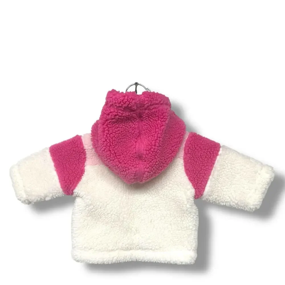 Baby Gap Infant Jacket Pink White Sherpa Fleece Sz 0-3 month Coat Lined Zip Y2K